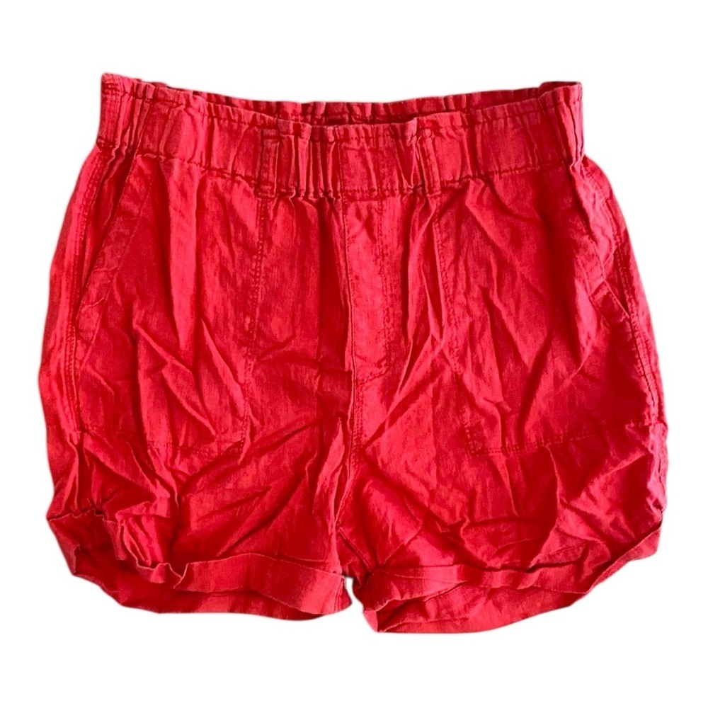 SANCTUARY Womens High Waist Linen Rayon Elastic Red Shorts Size L Pink pull-on - Picture 2 of 8